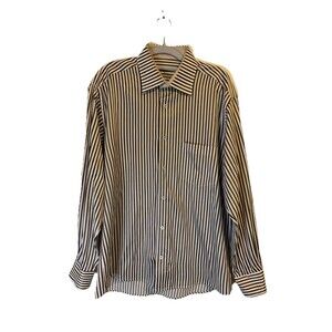 Marcello Sport Men L Straight Brown White NWT Long Sleeve Dress Shirt Wedding